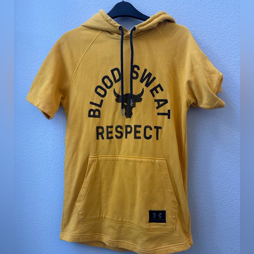 Under Armour Project Rock Blood Sweat Respect Yellow Pullover Hoodie mens S